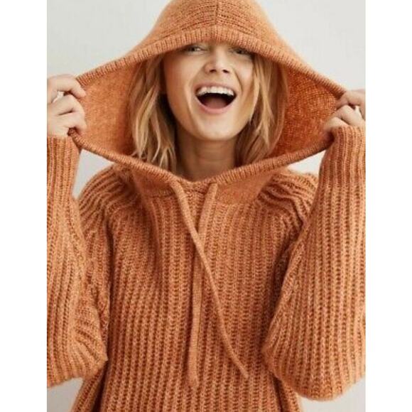 Aerie Tops - Aerie Open Road Oversized Hooded Sweater XS Orange Rib Knit Casual Pullover